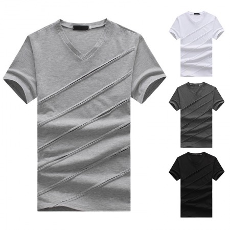 New Men's Large Size Pleated Short Sleeve T-Shirt