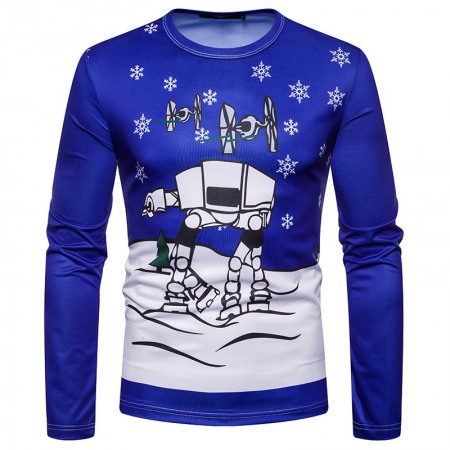 3D Personality Printing Fashion Men's Christmas Robot Pattern Long-Sleeved T-Shirt