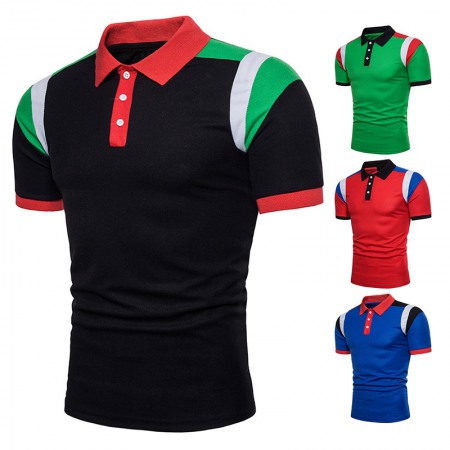 New Men's Shoulder Color Block Short Sleeve Polo