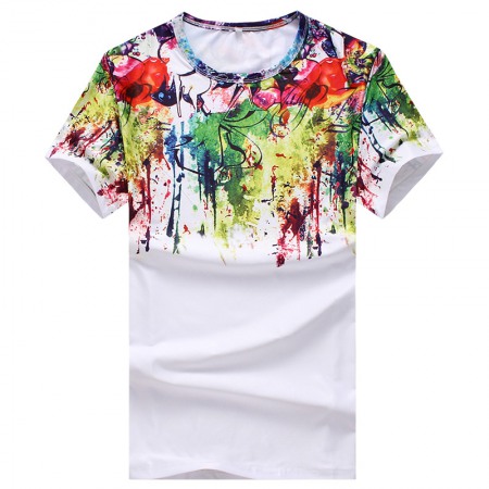 Flat Summer New Men's Graffiti Splash Paint Abstract Diy 3D Printing Short-Sleeved Round Neck T-Shirt