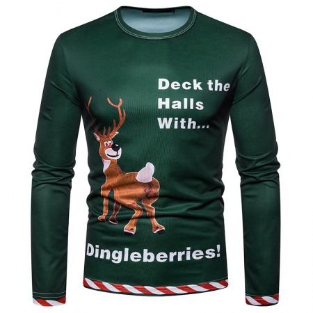 New 3D Personality Printing Fashion Men's Christmas Elk Pattern Long-Sleeved T-Shirt